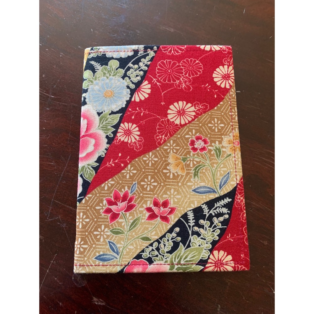 Japanese Floral Fabric Passport Cover Travel Wallet Red Blue Gold